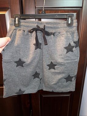 Gray Star Print Drawstring Skirt